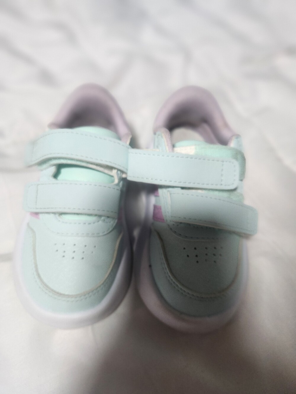 Adidias Cloud Kids Double-Strap Sneakers in Mint and Lavender